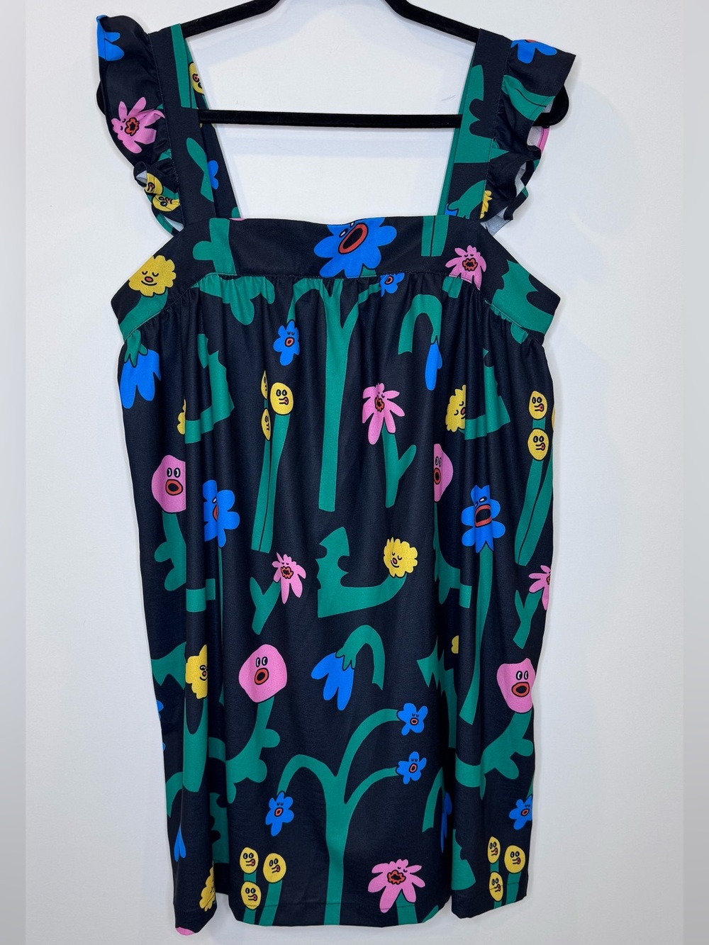 Pony Playful Floral Print Sundress Black Base quirky artsy sz medium